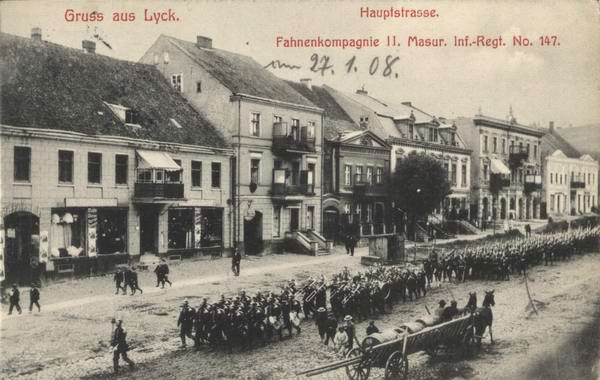 Lyck - Soldaten am Hauptstrasse 1908